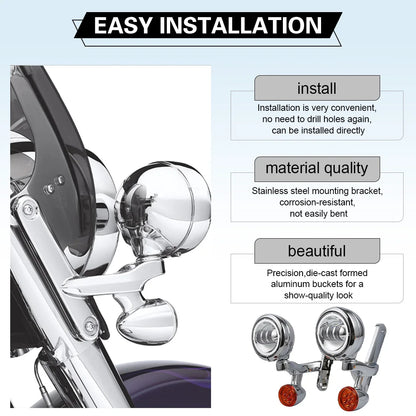 Motorcycle 4.5'' LED Headlight Auxiliary Fog Passing Lighting Bracket For Touring Road King Street Glide Turn Signal Spot