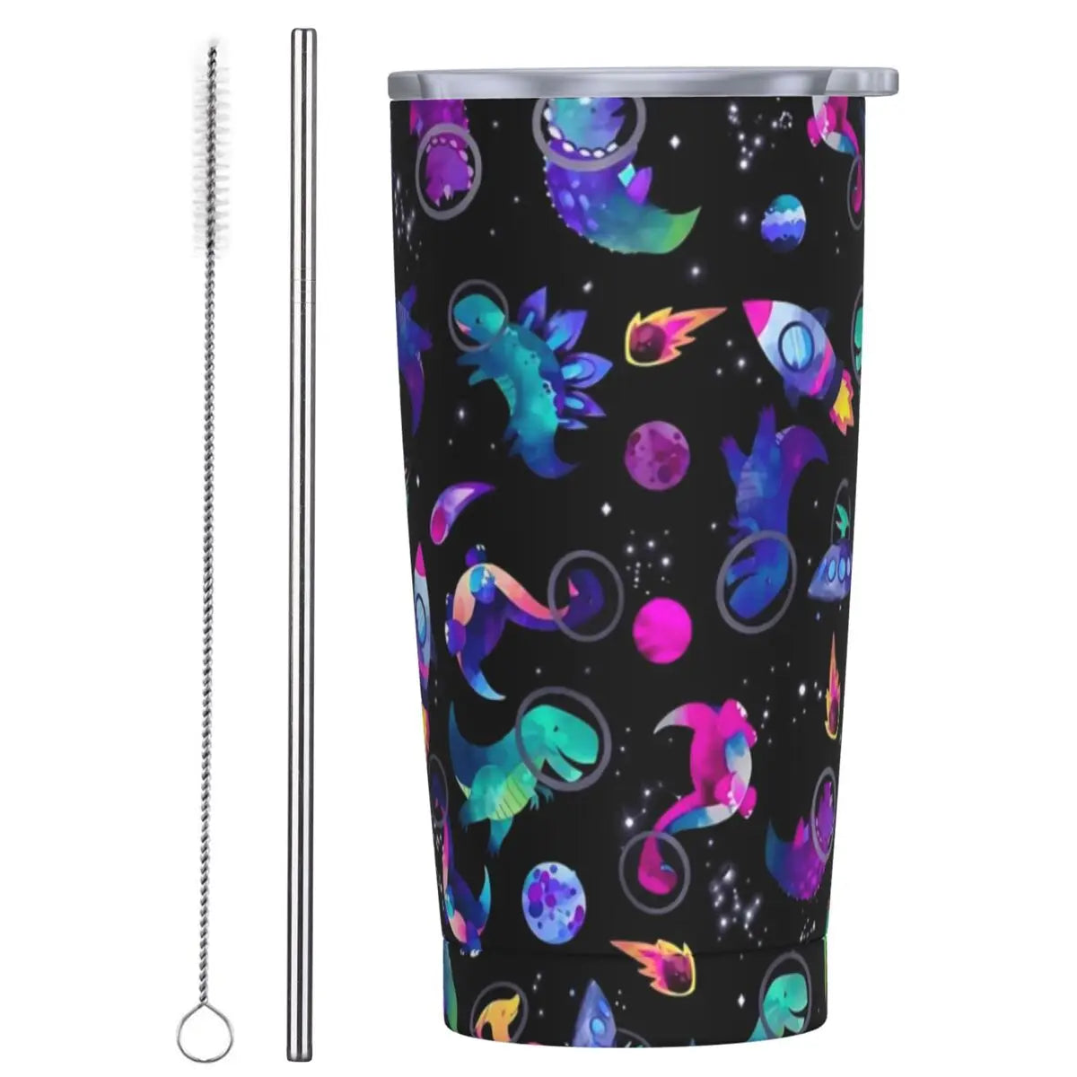 Stainless Steel Tumbler Dinosaur Silhouette Mugs Cup With Straws Animal Beach Cold Drink Water Bottle Insulated Thermal Mug