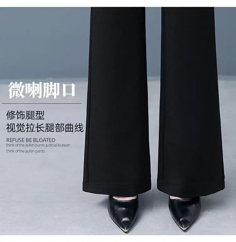 Women's Red High Waist Flare Pants With Metal le Detail Casual Long Trousers