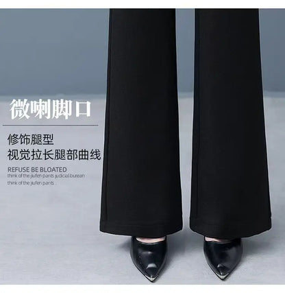 Women's Red High Waist Flare Pants With Metal le Detail Casual Long Trousers