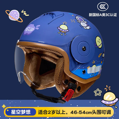 Children's Four Seasons Helmet New National Standard Class A 3C Certification Cartoon Electric Vehicle Helmet Motorcy Casco Moto