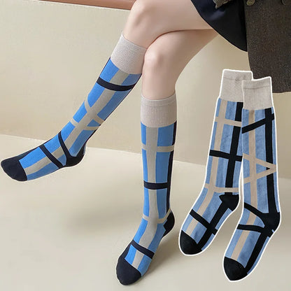 Socks Women's High Tube Calf Knee-length Socks Retro Illustration Art Abstract Street Autumn and Winter Cotton Socks High Sock