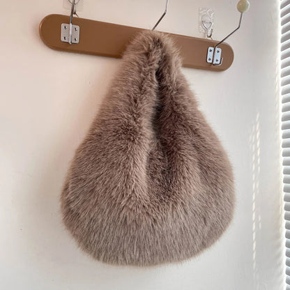 Winter Shoulder Bags Casual Furry for Women Solid Color Soft Plush Ladies Clutch Purse Handbags Lightweight Female Hobos Bag