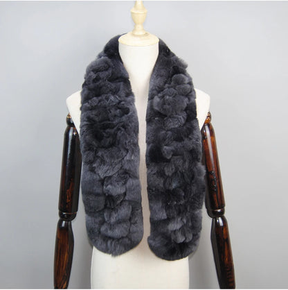 Winter Women Knitted Real Rex Rabbit Fur Scarf Natural Soft Long Style Rex Rabbit Fur Muffler Lady Warm 100% Genuine Fur Scarves