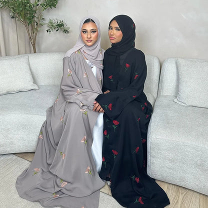 Eid Luxury Floral Embroidery Abaya Kimono Dubai Cardigan Muslim Party Dress Abayas for Women Turkish Islamic Clothes Kaftan Robe