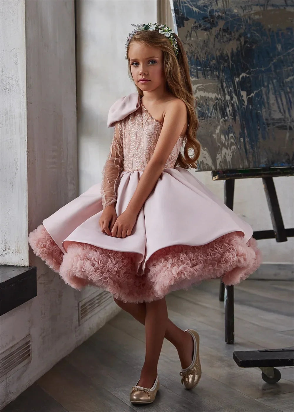 Lovely White Satin Flower Girl Dress for Wedding Dresses Little Princess Bow Kids Birthday Party Evening Customise Gowns