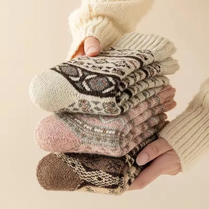 Winter Wool Socks Thickened Socks Retro Ethnic Style Couple Style Warm Mid-Calf Terry Socks
