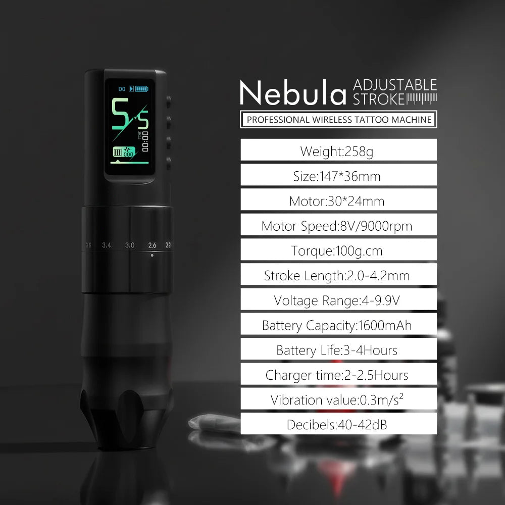 XNET Nebula Wireless Tattoo Machine Full Kit Custom Motor 1600mAh Battery 7 Strokes Dot Tattoo Pen For Beginner For Tattoo Art