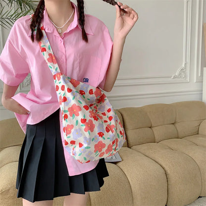 Women's Shoulder Bags Leopard Print Flower Fashionable Trendy Canvas Cross Bags Large Capacity Portable Shopping Shoulder Bags
