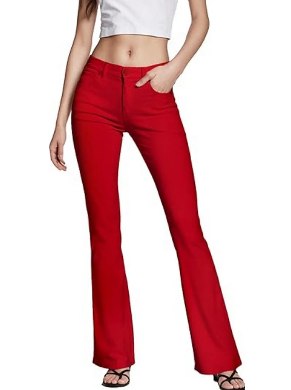 Women Flare Pants Dress With Pockets Stretch Pencil Bootcut Bell Bottom Trousers Flared Jeans Work Casual