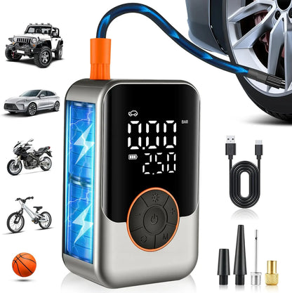 150 PSI Cordless Tire Inflator, Mini Portable Air Compressor with Digital Display & LED Light for Car Motorcycle Bicycle Balls