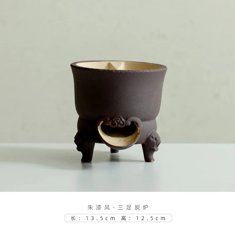 Handmade Pottery Carbon Charcoal Furnace Vermilion Style Olive Wood Boil Water Stove for Tea Kettle Household Kung Fu Teaware