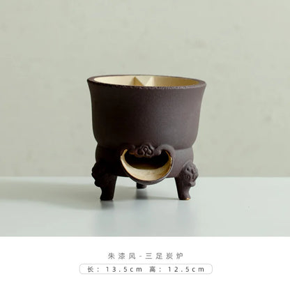 Handmade Pottery Carbon Charcoal Furnace Vermilion Style Olive Wood Boil Water Stove for Tea Kettle Household Kung Fu Teaware