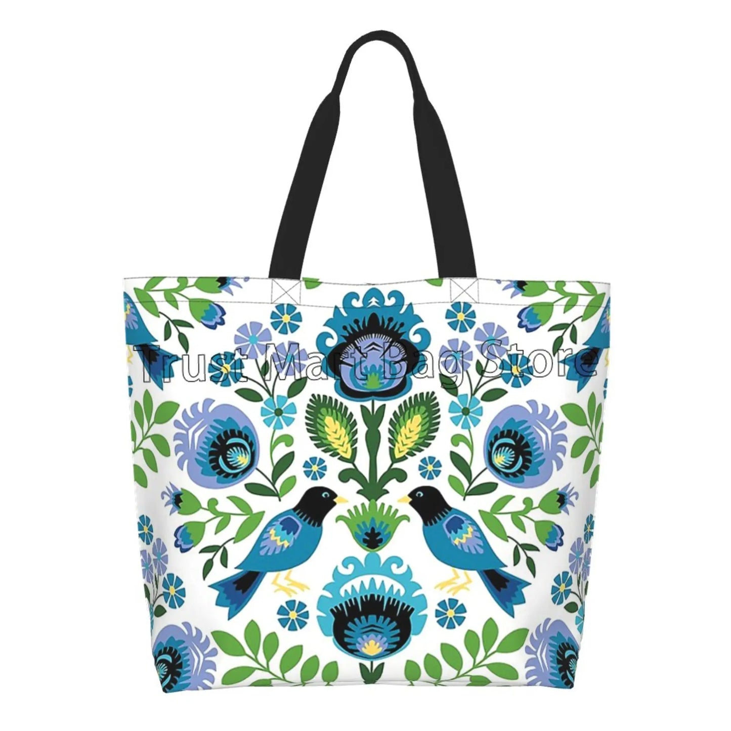 Mexican Ethnic Flowers Tote Bag Large Capacity Zipper Women Grocery Bags Purse Shopping Handbags Casual Travel Shoulder Bag