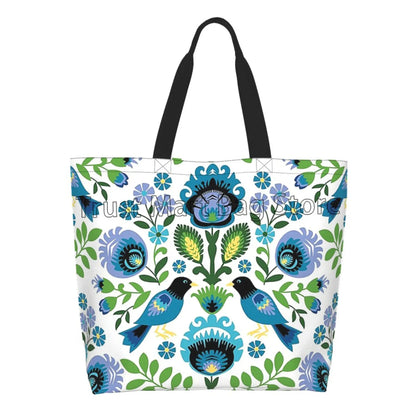 Mexican Ethnic Flowers Tote Bag Large Capacity Zipper Women Grocery Bags Purse Shopping Handbags Casual Travel Shoulder Bag