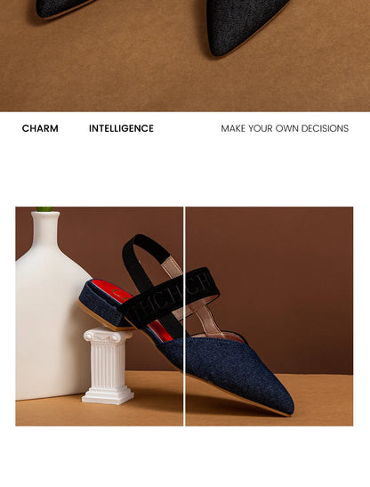 Fashionable Color Blocking Design with Denim Fabric Classic and Minimalist Women's Flat Shoes Exquisite Workmanship