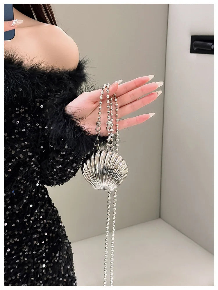 Golden Silver Evening Bag Handbag Luxury Designer Shoulder Crossbody Bags Party Wedding Clutch Mini Heart Pattern Shell Purse