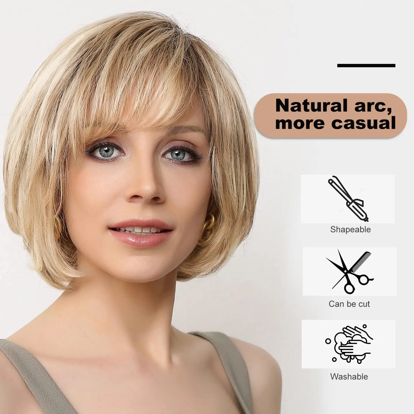 Hand-Tied Lace Front Wig Ombre Blonde Remy 100% Human Hair Wigs Natural Layered Bob HD Transparent Lace Frontal Hairs for Women