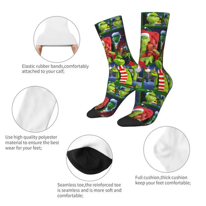 Cartoon Grinchh Xmas Socks Men's Women's Funny Happy Christmas Socks Hip Hop Spring Summer Autumn Winter Socks Gift