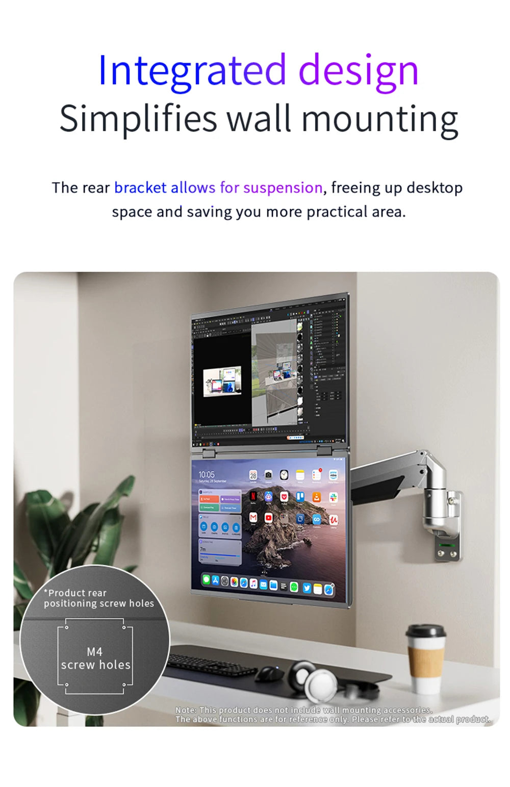 SIBOLAN 16" Dual Portable Monitor 2.5K IPS Folding PC Display USB-C HDMI Plug Laptop Screen Extender for Mac Windows Phone