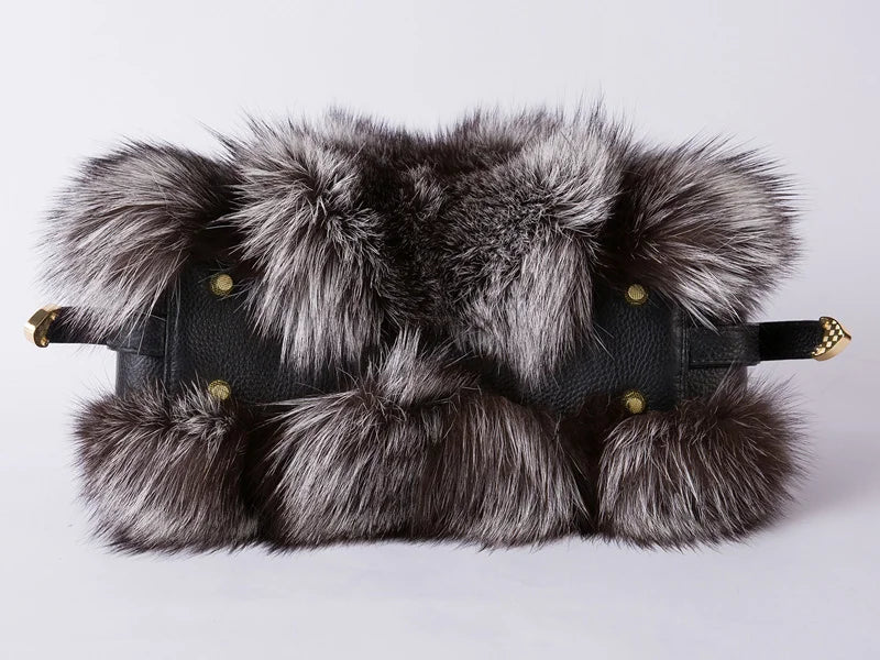 Winter Fox Fur Bag Women's Fur Bag Fashion Fur Handbag Ladies Bags Purses Women Shoulder Bag Real Silver Fox Fur Messenger Bags