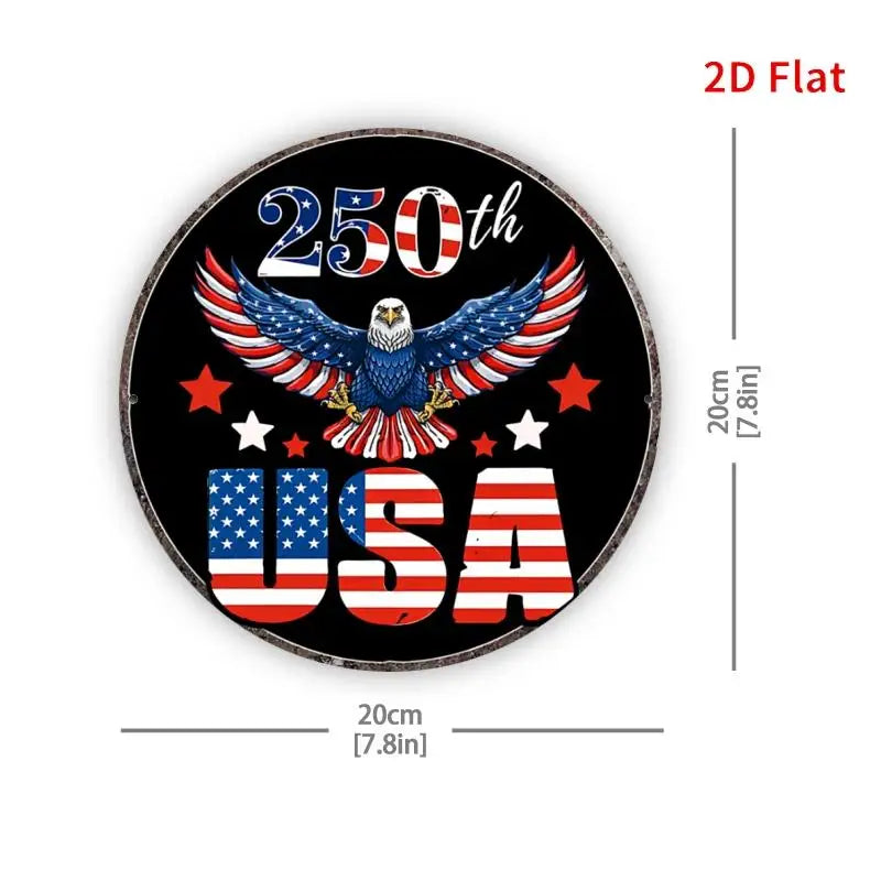 2D Flat, [2Dfalt] 1pc 20x20cm- Aluminum Sign USA 250th Anniversary Tin Sign, Patriotic Decor for Americans, Eagle Flag Themed Me