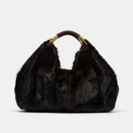 MAXI FAUX FUR BAG, Fuzzy Fur Fluffy Large Handbag, Women's Fashionable Tote Bag, Elegant Ladies Luxury Designer Shoulder Bags