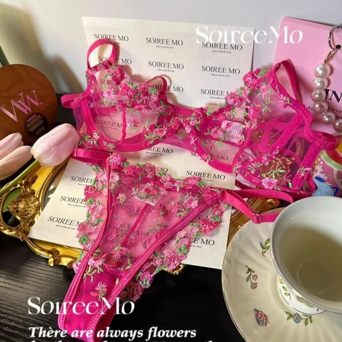 French Floral Lace Bra Set Sheer Mesh Underwire Bralette Lightweight Comfortable Sexy Lingerie for Large Bust AU S-XL MOYIS Sexy