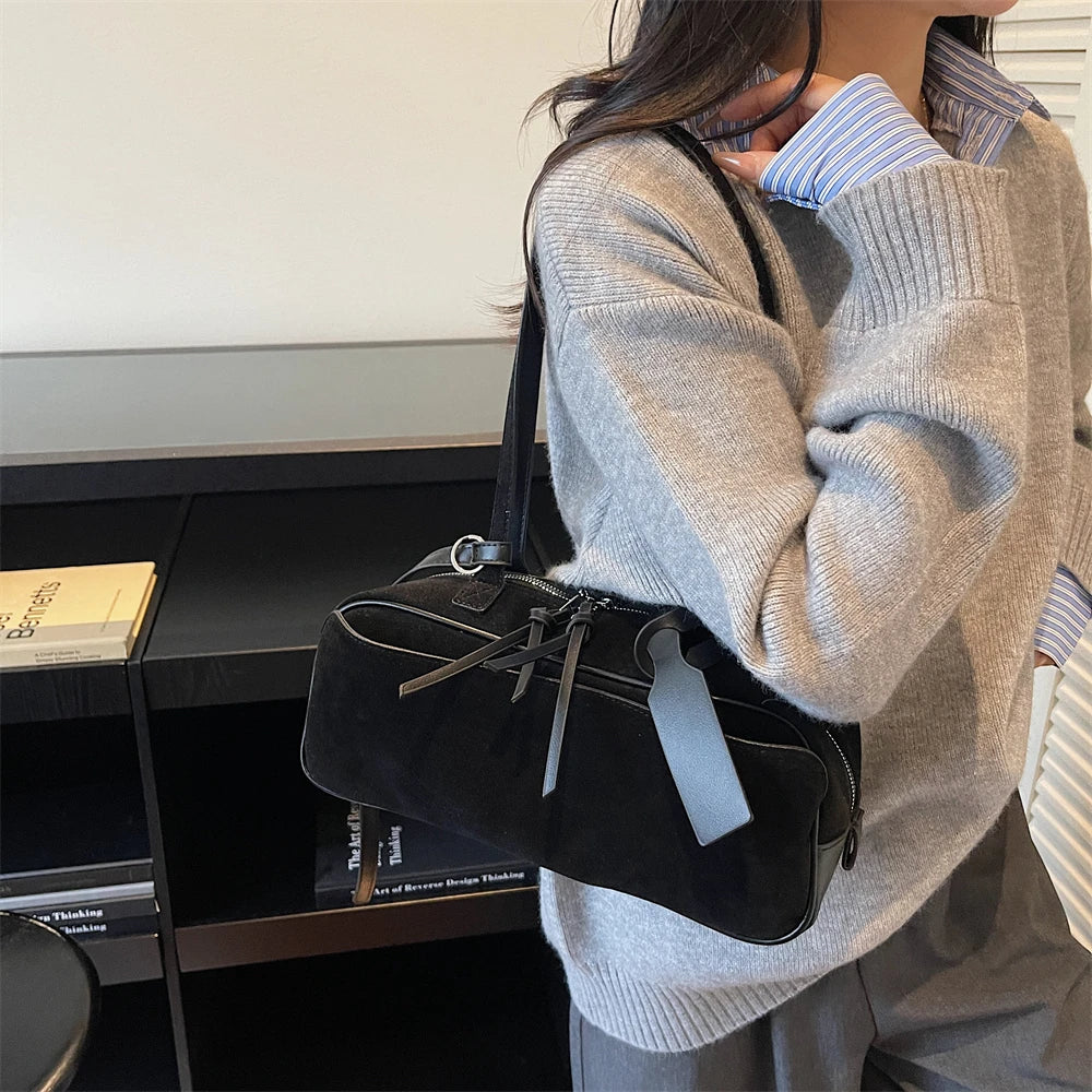 MOODS 2025 Autumn Latest Commute Shoulder Bags For Women PU Suede Pure Color Large Capacity Boston Bag Luxury Designer Handbags