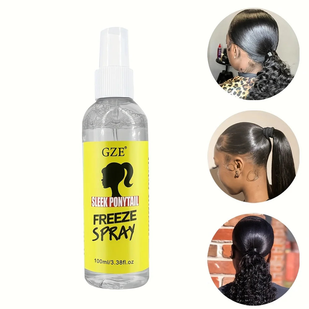 GZE Sleek Ponytail Freeze Spray - Long Lasting Hold, Frizz Control, and Shine - Non-Sticky Formula for Professional Looking