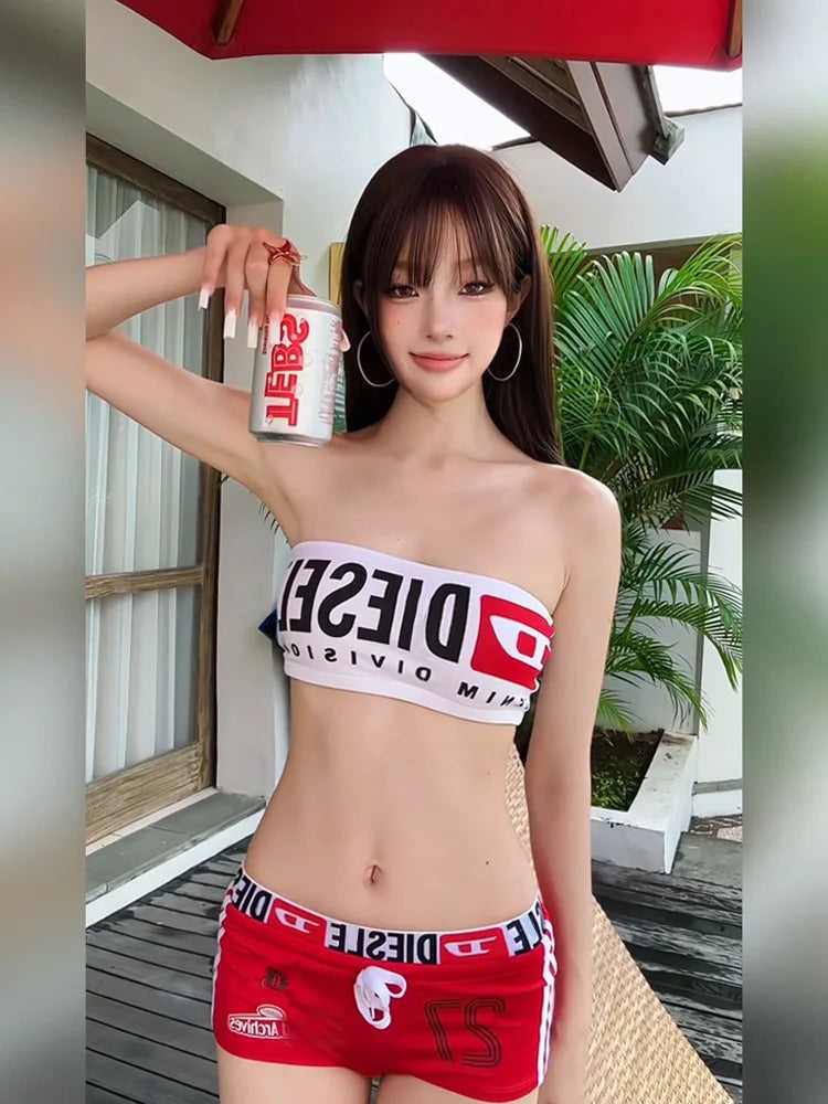 Sexy American Hot Girl Letter Print Crop Top Women's New Summer Fashion Pure Desire Sexy Beautiful Strapless Vest