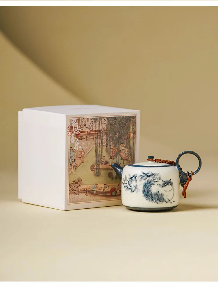 102ml Hand Painted Cat Teapot Ancient Tea Infuser Pot Household Tea Maker Kettle With Filter Dahongpao Drinkware Supplies Craft