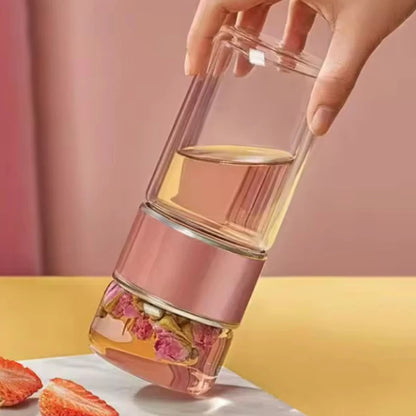 High Borosilicate Glass Tea Water Bottle Double Layer Infuser Tumbler with Tea Filter Drinkware Water Cup for Brewing Bottle