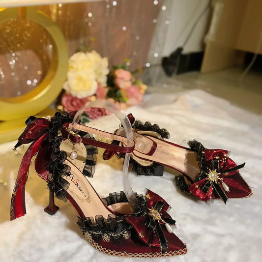 Lolita High Heels Luxury Bow Wedding Shoes Bride Pumps Gothic Style High Heels Jk Elegant Mary Jane Women's Shoes