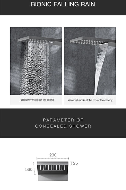Luxury  black brass shower system wall-mounted LED digital display design Cold & hot dual-control 4-function ceiling shower Tap
