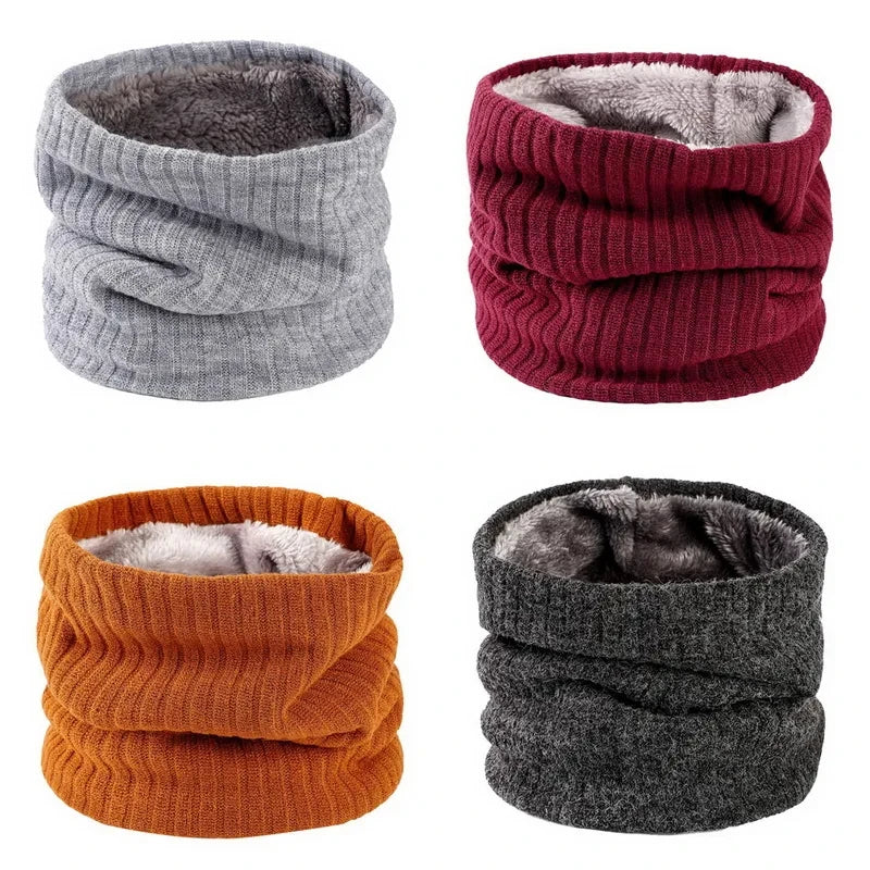 Winter Scarf for Men Fleece Ring Bandana Knitted Warm Solid Scarf Women Neck Warmer Thick Cashmere Hot Handkerchief Ski Mask