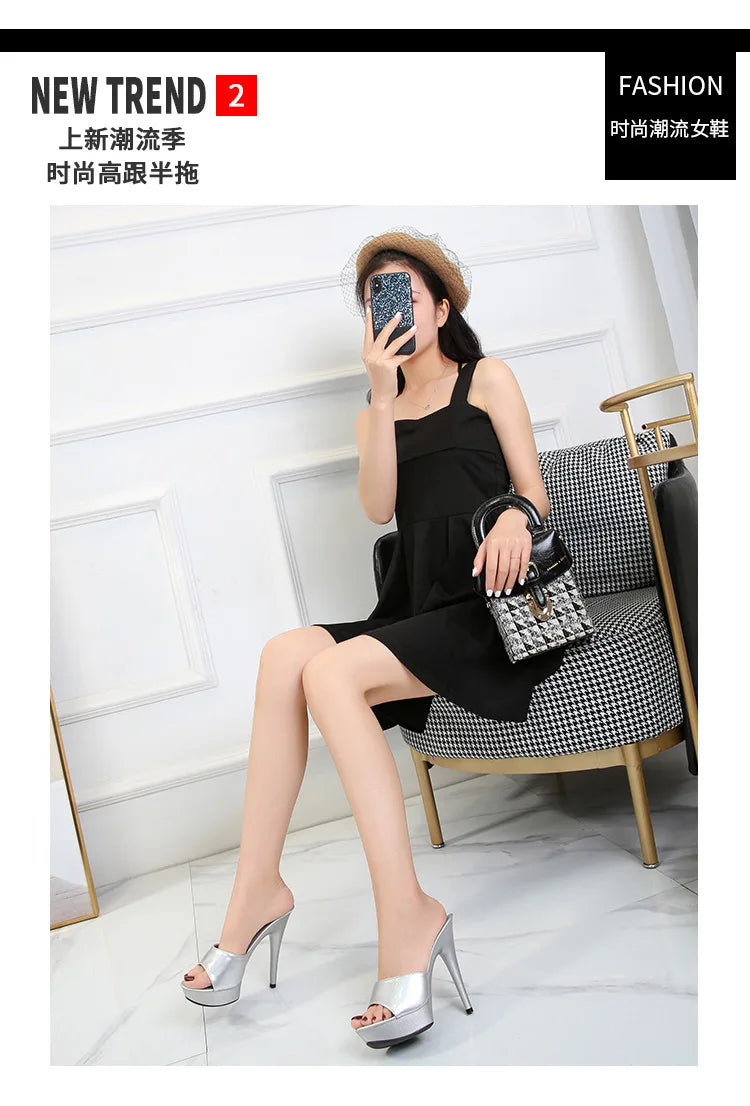 Brand Designer Sandals 2022 New Women Candy Color Slippers High Heels Slippers Sandals 13cm  Pointed Toe Slides Party Sexy Shoes