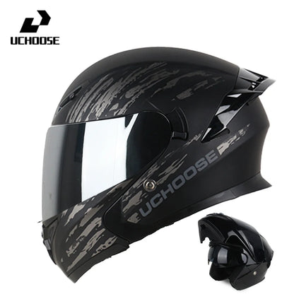 Uchoose DOT Modular helmet Full Face Helmets Crash Motorbike Protective Gear unisex Flip Up Helmet Motorcycle Double Sun Visor