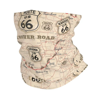 Custom Travel Motorcycle Ride Route 66 Bandana Winter Neck Warmer Windproof Wrap Face Scarf for Hiking Highways Gaiter Headband