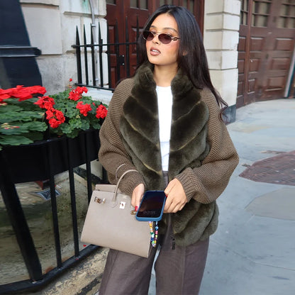 Street Women's Jacket Stand Collar Full Sleeve Faux Fur Solid Zipper Female Jackets 2025 Autumn Fashion Chic Cozy Lady Outwears
