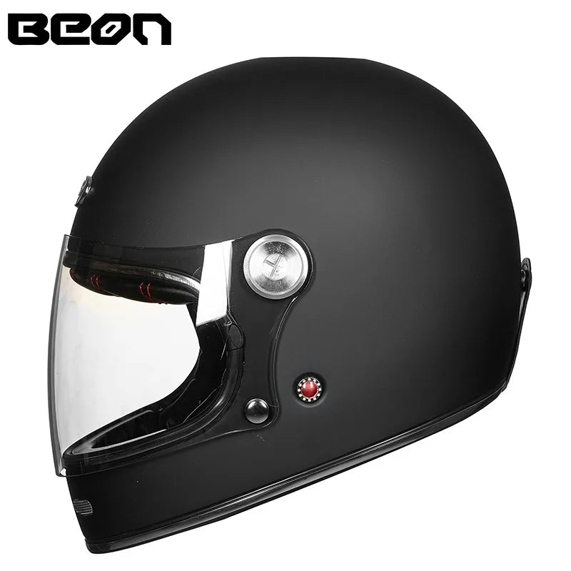 BEON Lightweight Fiberglass Full Face Helmet for Men Women Retro Motorcycles Helmet Cool and Personalized Karting Helmet B510