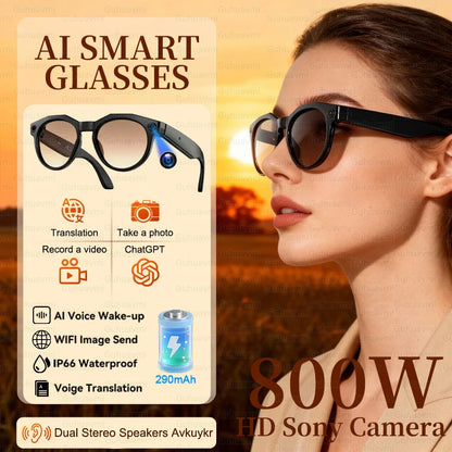 2026 New Women Sunglasses AI Shooting Glasses 4K HD 800W Pixels Camera Bluetooth Call Voice Assistant Translation Smart Glasses