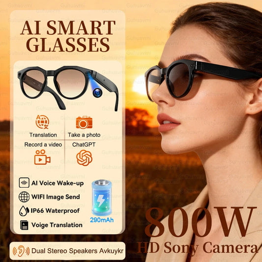 2026 New Women Sunglasses AI Shooting Glasses 4K HD 800W Pixels Camera Bluetooth Call Voice Assistant Translation Smart Glasses