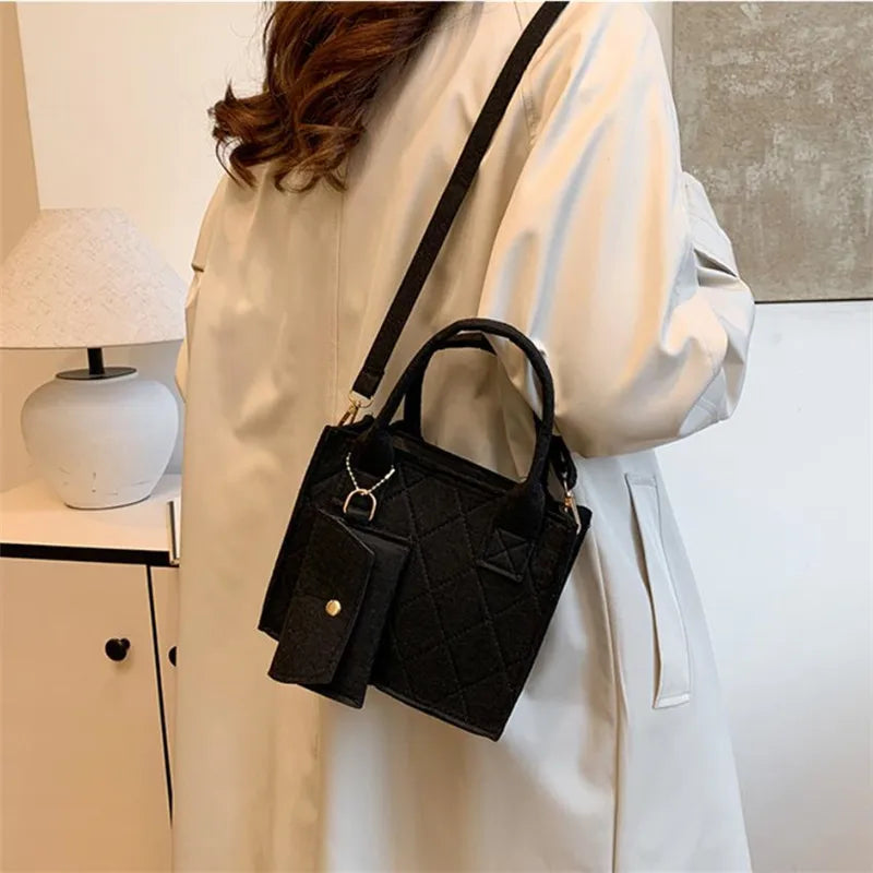 3pcs/set Embossed Women's Handbag Stylish Crossbody Bag, Clutch and Wallet, Solid Color Fabric Shoulder Bag for Women Daily Use