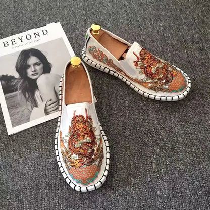 Old Beijing Cloth Shoes Embroidery Flower Social Guy Male Moccasin-Gommino Student Casual Shoes Fashion National Chinese Style