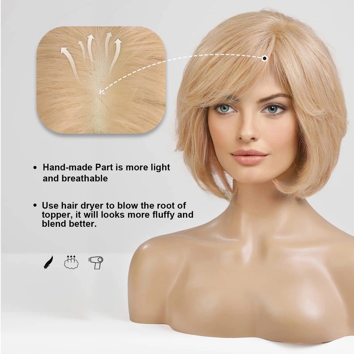 Hand-Tied Lace Front Wig Ombre Blonde Remy 100% Human Hair Wigs Natural Layered Bob HD Transparent Lace Frontal Hairs for Women