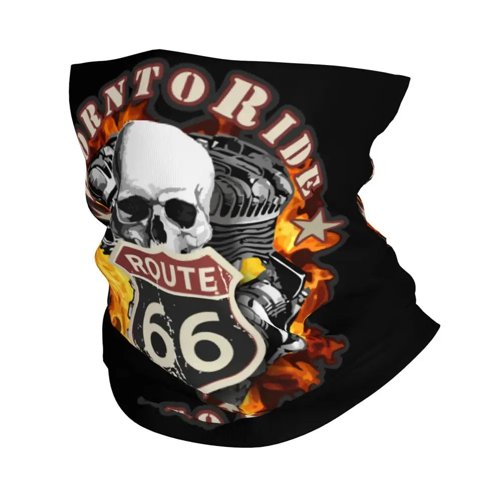 Custom Travel Motorcycle Ride Route 66 Bandana Winter Neck Warmer Windproof Wrap Face Scarf for Hiking Highways Gaiter Headband