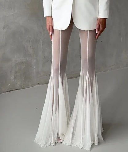 Sexy Sheer Flare Pants For Women Fashion Solid High Waist Long Pants Lady Casual Holiday Streetwear Women's Clothing New 2025