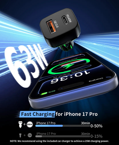 QI2 25W Magnetic Car Wireless Charger With 63W Car Charger For iPhone 17 16 15 Pro Max Macsafe Car Phone Holder Stand Mount Fast