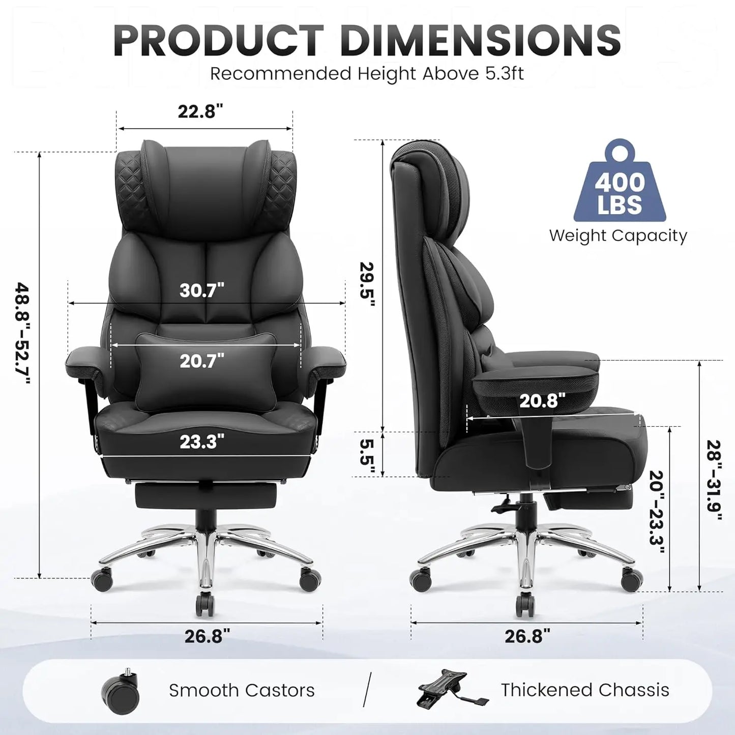 Office Desk Chair, Big and Tall Leather Gaming Chair with Footrest, Wide Ergonomic Comfy Executive High-Back, Customized